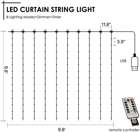 Grand Patio Curtain String Lights 300Led com 8 modos Luzes de fadas usuadas Luzes de Natal para o