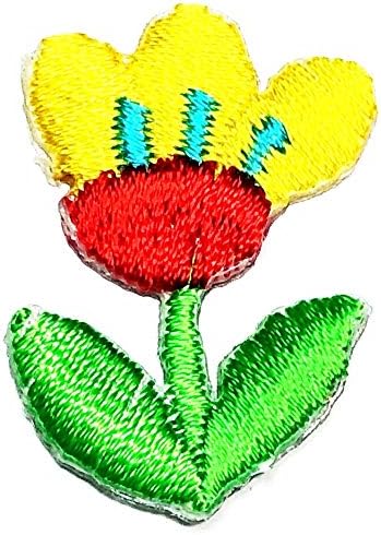 Rareasy Patch Set 2 Pcs. Mini Flores de Tulipas Amarelas Flores de Cartoon Ferro no adesivo Patch Made Moda Bordado