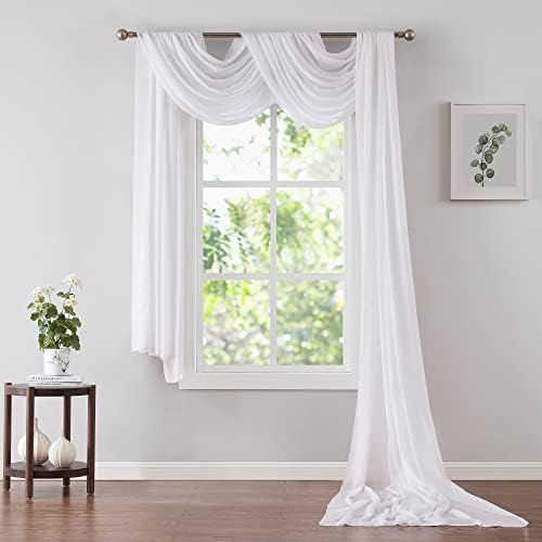 Designs caseiros quentes par de 2 cortinas de cama brancas e brancas de chiffon. Cortinas do dossel de 35 x 216