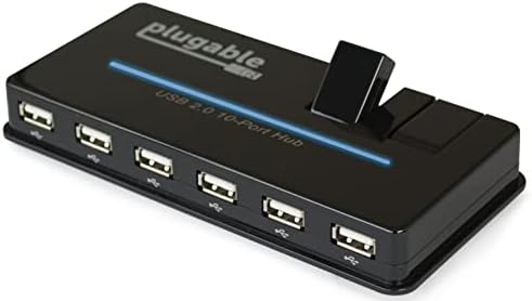 Hub USB plupable, 10 porta - USB 2.0 com adaptador de energia de 20W e duas portas flip -up
