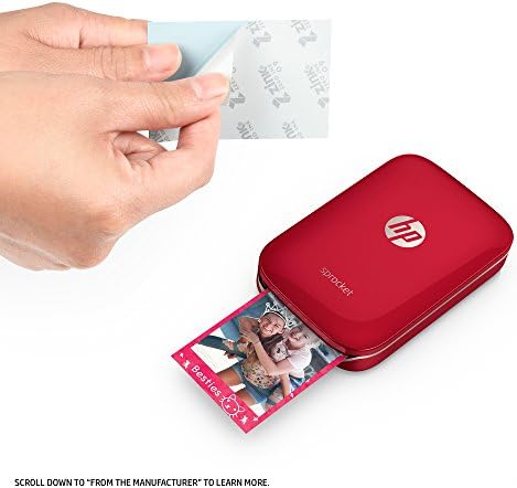 HP Sprocking Portable Photo Printer, Imprimir fotos de mídia social em 2x3 Papel para trás - vermelho