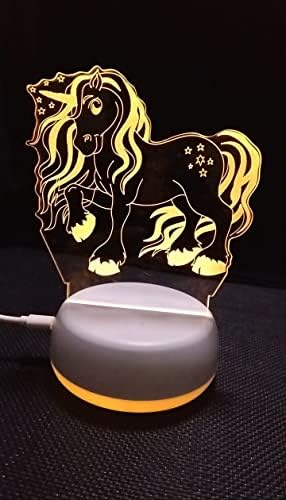 Oceanwidetec Little Horse Horse Unicorn Bedside Lamp, 7 cores Luz da noite de base branca, decorações para