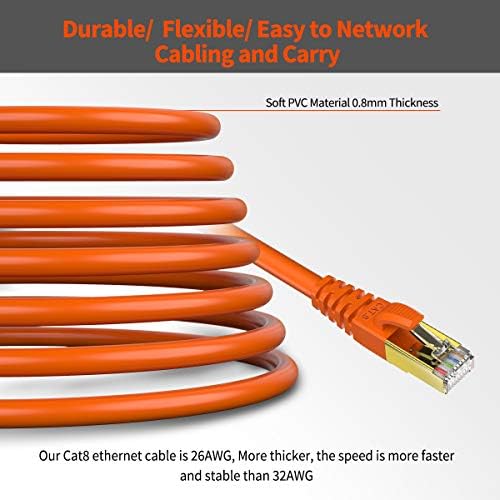 CAT 8 Ethernet Cable blindado SFTP Internet Network Patch Cord, Cabos de LAN de alta velocidade pesados ​​W