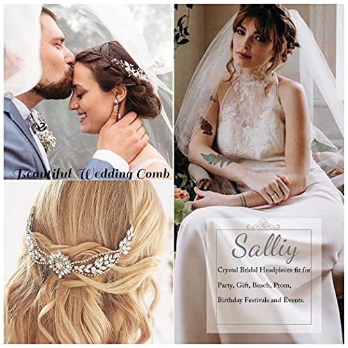 Salliy Hair Hair pente prateado folhas de noiva Peda de cabelo prateado strass acessórios para mulheres e meninas