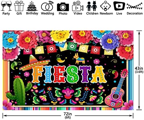 Zthmoe 68x45inch tecido mexicano Fiesta cenário Cinco de Mayo Bandeiras coloridas Flores Flores de fotografia Decorações de festas de festa Banner