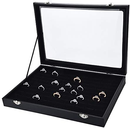 Caixa com tampa de tampa de jóias anel de jóias anéis de tampa de bandeja de armazenamento de armazenamento