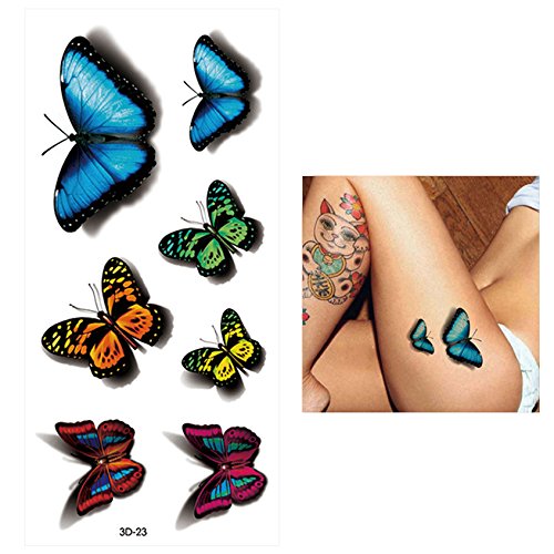 Tatuagens de borboleta 3D GLARYYEARS para mulheres meninas, tatuagens falsas de mochila de design floral de
