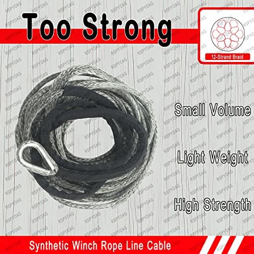 Rspyoag Winch corda de guincho corda de cabo de cabo 1/4 x 50 pés 8300 lbs corda de guincho sintético