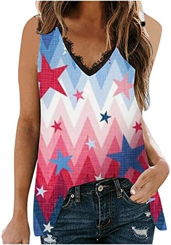 Mulheres 4 de julho Tunic Tank Tops 2023 TRIM de renda American Flag Sexy Starts Stars Stripes