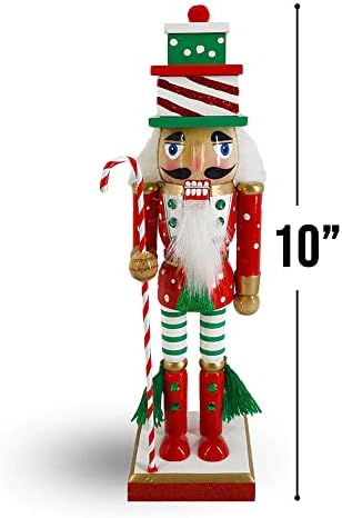 Presentes de balé de quebra-nozes Candy Cane Wood Figuras de Nutcracker Decoração de Natal Decorações de casa de férias, estátua de madeira decorativa, 10 polegadas, vermelho e verde