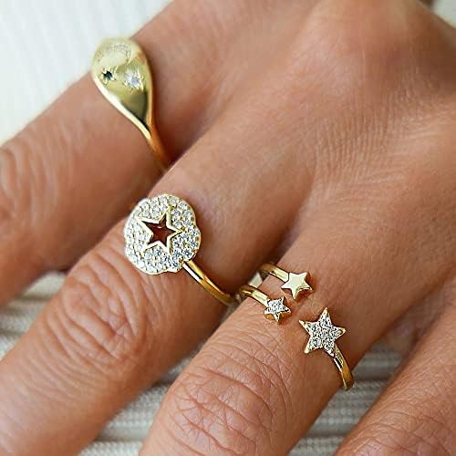 Zboro ouro color lua estrela mão más olhos abrindo anel de dedo para mulheres charme pavimentado