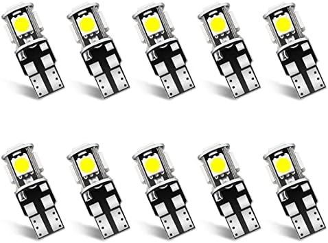 Lâmpadas interiores de led de 10pcs de carro, lâmpadas de lâmpada interior de 12V, T10-5SMD 194 168 C5W Leitura