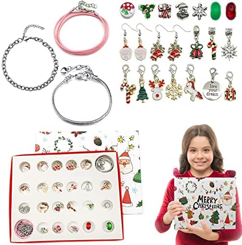Calendário do advento de jóias | Bracelete de Natal Kit para meninas | Contagem regressiva do calendário