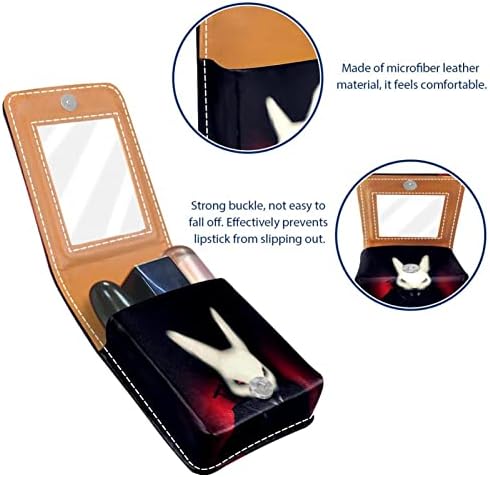 Mini estojo de batom com espelho para bolsa, Rabbit Bunny Portable Case Holder Organization