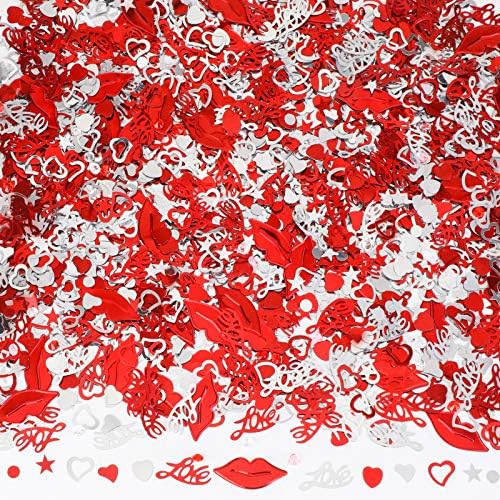 Konsait 1500pcs/ 2,8 onças Vermelho Silver Heart Heart Heart Mix Mix Heart Love Party Confetti para o