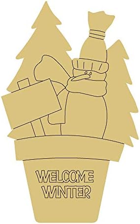 Design do boneco de neve da árvore por linhas Cutout Wood Wood Christmas Holiday Door Hanger Mdf Shape Canvas Style 3 Art 3