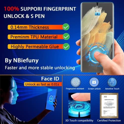 NBIEFUNY [2 + 2 pacote] Para Samsung Galaxy S21 Protetor de tela Ultra Privacy Screen + 2 protetor de