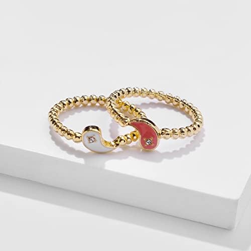Kolesso minimalista de ouro colorido metal yin e yang definido para mulheres meninas moda simples anel minúsculo