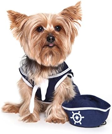 Pet Brands Happy Puppy Sailor Dog Top com chapéu