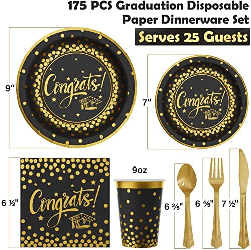 Ecomore Graduation Party Supplies, 175 PCs Parabéns Graduável Dinnerware Denuncelwares Definir papel Copa