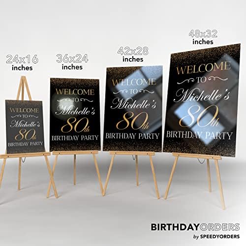 Placa de boas -vindas personalizadas para festa de aniversário 80º aniversário - Black and Gold