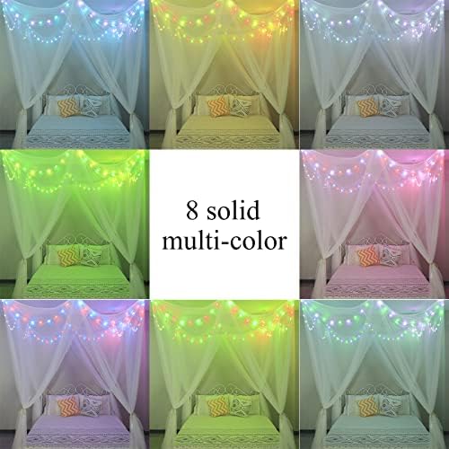 Canopy de cama branca com luzes de estrela Decoração de quarto de garotas, 8 cantos post Post Princess Canopy