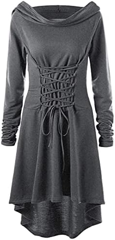 Vestido de capuz gótico medieval feminino de Badhub com o polegar de manga longa de manga comprida e alto