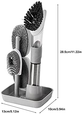 Sopa Dispensing Dish Brush Conjunto, 4 polegadas de luta longa kit de escova de prato com 4 cabeças de substituição