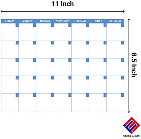 Calendário magnético mensal de apagamento seco - 8,5 x 11 polegadas - com marcador de apagamento seco