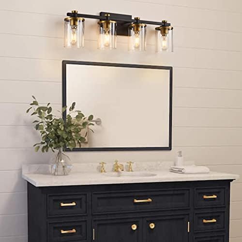 4 luminárias leves de vaidade do banheiro, luzes de vaidade preta e dourada modernas sobre o espelho, iluminação