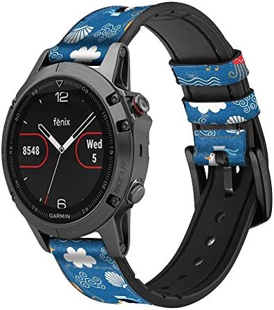 CA0374 Marine Penguin Pattern Leather Smart Watch Band Strap para Garmin Vivoactive 4S Vivomove