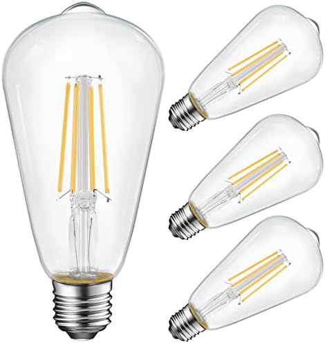 Bulbos de Edison de Led Vintage, de 60 watts, Bulbos de filamentos de LED de 60 watts, ST64 LED, CRI 95+, Daylight 5000K, não-minimizível, base padrão E26, UL listada, 4 pacote de 4
