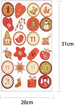 12 folhas de natal advento do advento Stickers, 1-24 calendário de contagem regressiva de Natal para presentes