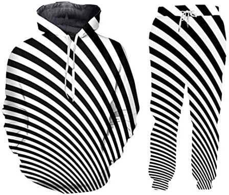 Unissex Black White Stripes 3D Printing Sportswear Hip Hop Sweatshirt e calça Conjunto de 2 moletons