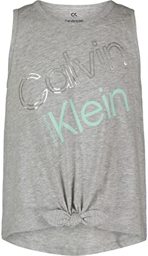 Tampa de tanque de desempenho de garotas de Calvin Klein, decote sem mangas e decote de tripulação, detalhamento