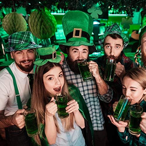 Catinior 3 peças de St. Patrick's Hat's Hat Green Plaid Hat Green Irish Chap