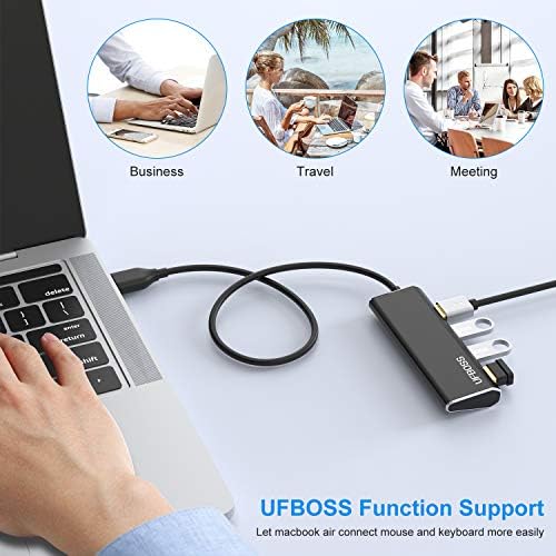 Ufboss 4-Port 3.0 Hub, hub de dados portáteis Ultra Slim em alumínio com cabo USB 3.0 de 1 fto