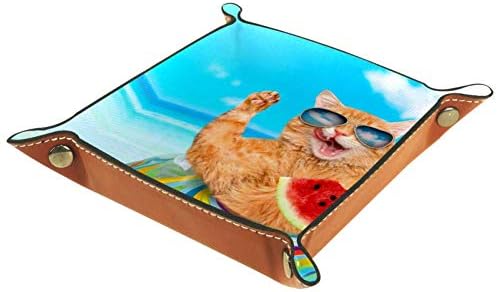 Bandejas de mesa do escritório de Muooum, Cat Eats Watermelon Sea, Bandeja de Bandejas de Couro Caixas