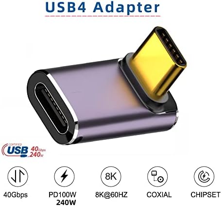Cablecc USB4 tipo C masculino para fêmea 240W Power 40 Gbps até o adaptador de vídeo com dados angulares 8K para