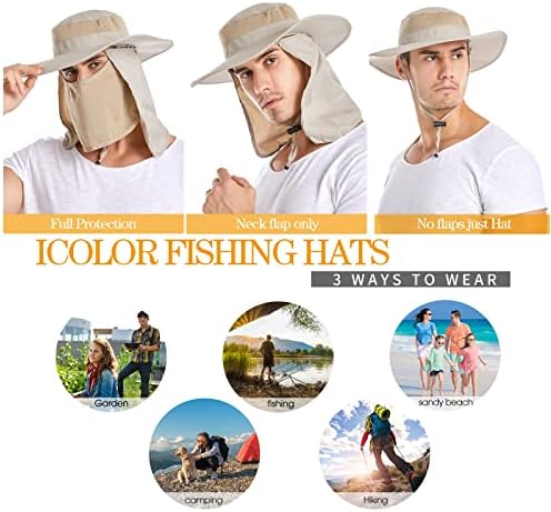 icolor pesca solar chapéus upf 50+ chapéus de proteção solar viagens chapé de praia chapéu removível pescoço e