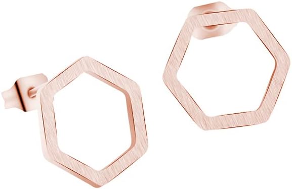 T3Store Moda Simple Geométrica Brincos de Héxágono Mulheres Jóias Pendentes de Ouro Rosa - Color Rosal