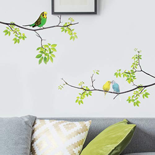 Adesivo de parede de ramo decalques de parede pássaros na casca de árvores e adesivos de parede