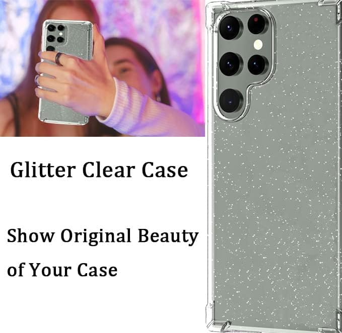 Naokifu Compatível com Samsung Galaxy S23 Ultra Caso, Glitter Clear Shop Choffof Sweet Galaxy S23 Ultra