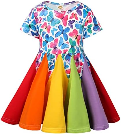 Vestido de menina para criança vestido de verão curto vestido arco -íris roupas florais roupas casuais