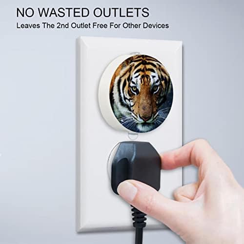 2 Pacote de plug-in Nightlight LED Night Light Tiger Animal com Dusk-to-Dawn para o quarto de crianças,