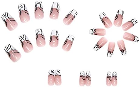 Manicure francesa de manchas francesas com cola de cola média e longa transparente rosa para mulheres e garotas