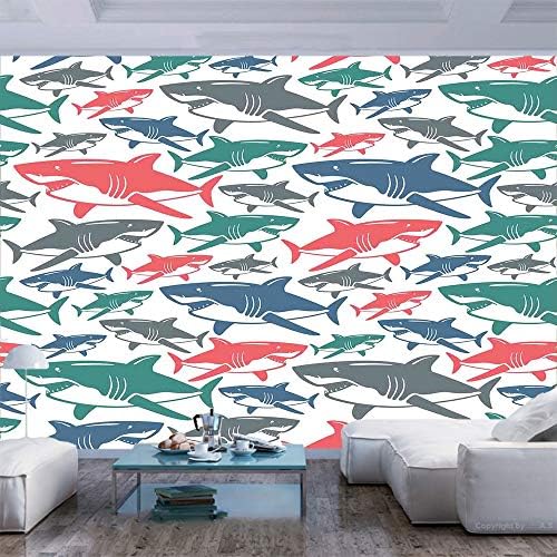 55x30 polegadas mural de parede, mistura de coloridos padrões de tubarão-touro mestres de sobrevivência infantil