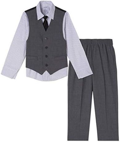 O conjunto formal de 4 peças dos meninos de Calvin Klein, inclui camisa com gravata borboleta, colete e calça de
