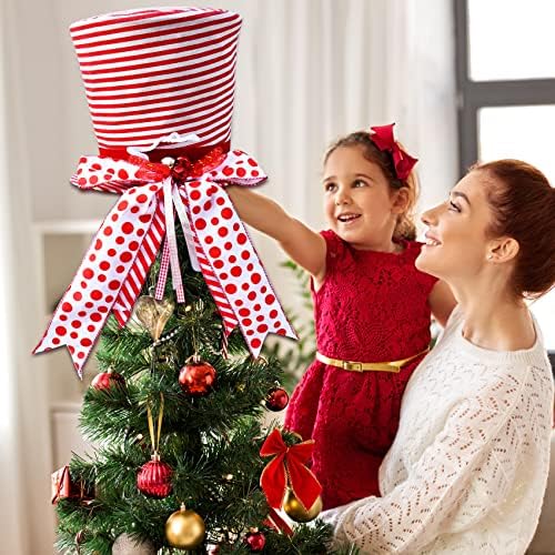 Chapéu de caça ao topo da árvore de Natal, decoração de árvore de Natal Red e White Stripes Top Hat