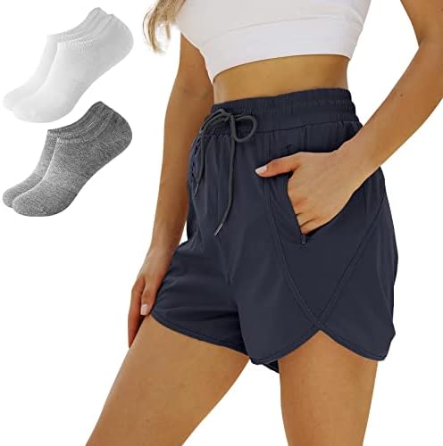 Bonotie shorts atléticos femininos com meias 2 pares, shorts de cintura alta para mulheres shorts de treino